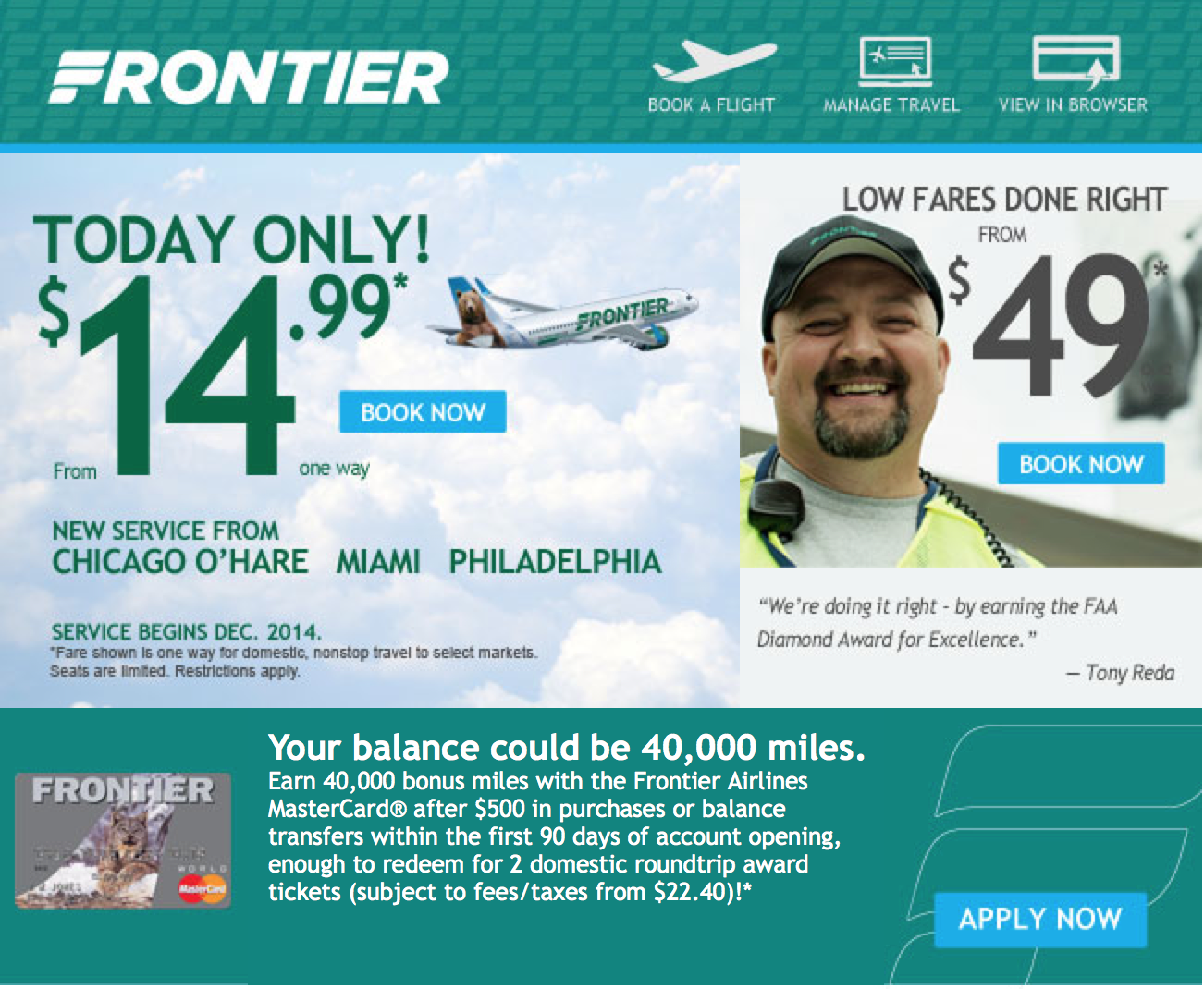 $14.99 Fares on Frontier from MIA, ORD, PHL