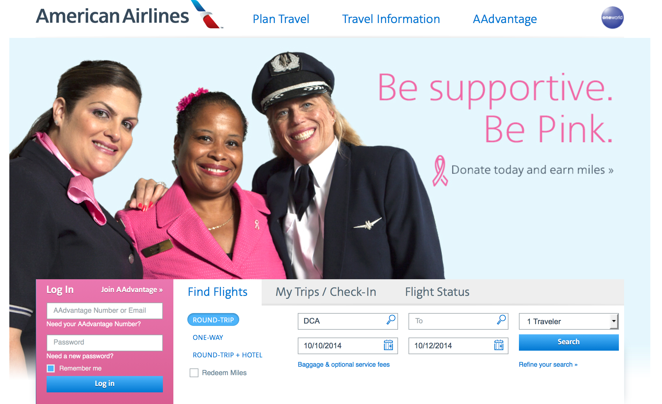 AA.com goes PINK in honor of Breast Cancer Awareness