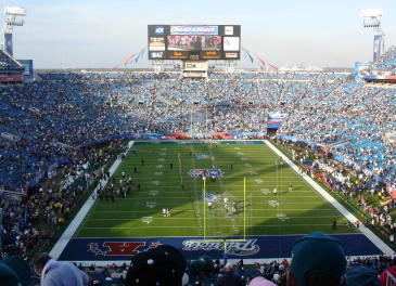 a football field with people in the stands with EverBank Field in the background