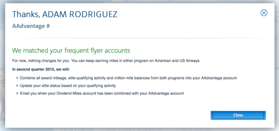Linking of American Airlines and US Airways Accounts