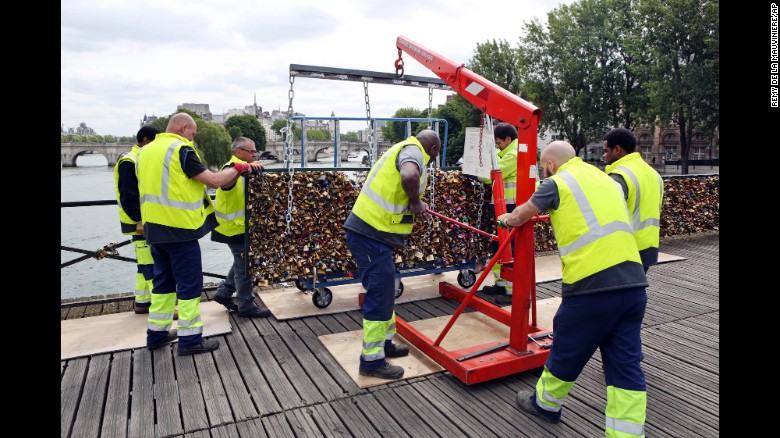 Love locks now banned on the Pont des Arts bridge in Paris, France