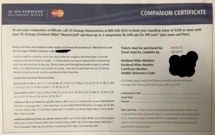 Two Days Left To Use (Most) US Airways Companion Certificate