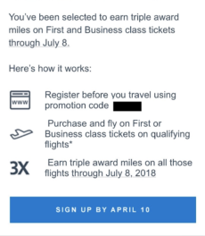 Targeted: Earn up to TRIPLE award miles when flying F/J on American Airlines