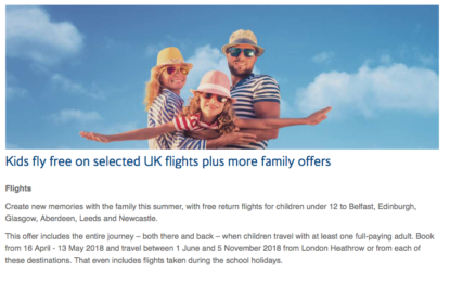 British Airways Offering Kids Fly Free Promotion