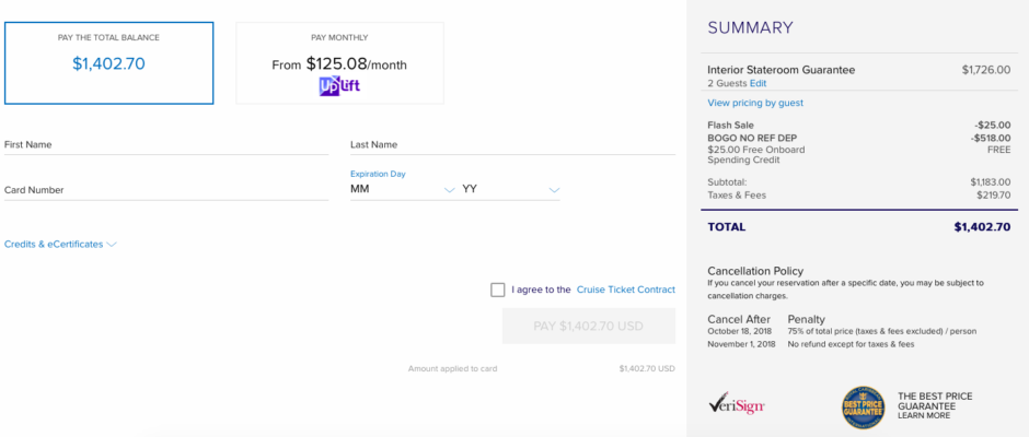 rcl cruise payment